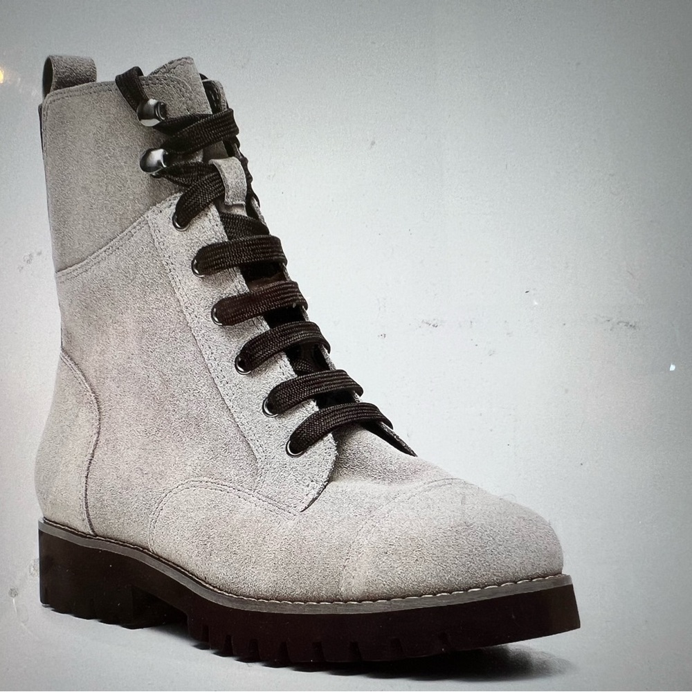 Brand new Donald Pliner boots. Grayish taupe w brown. Suede / cowhide feel.